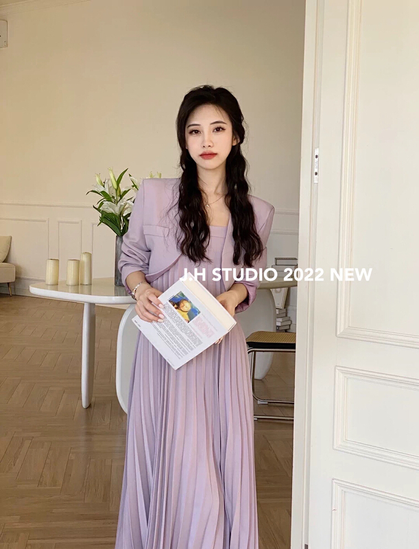 [JH] net red solid color short suit coat + pleated suspender dress suit (only suit) 41062# PCZ