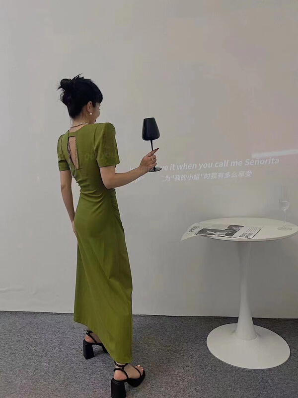 [FF. Studio] fashion slim dress with small fork (detachable with chain) 7758# ozq