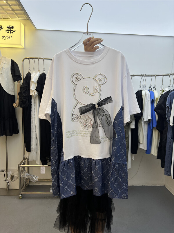 【雅伊柔】蝴蝶結燙鑽小熊連衣裙  6629#  HYY