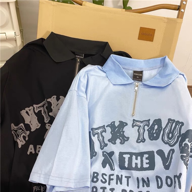 [venue] Korean fashion stand collar design half zipper short sleeve T-shirt nd258# CSX