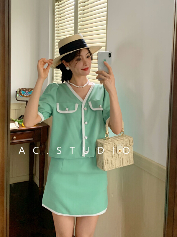 [A.C] temperament small fragrance short coat + lady skirt suit 11609# LSL