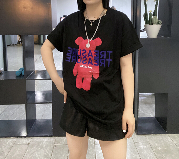 New in early summer! [Qijia +] letter bear loose short sleeve T-shirt 7363# zyh