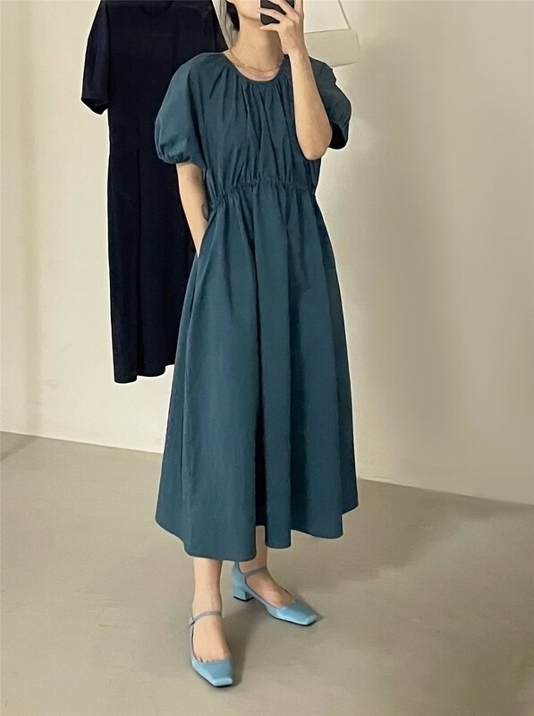 goods in stock! New in early summer! [clean space] Korean version Japanese style solid color versatile waist closing dress 31560# CLS