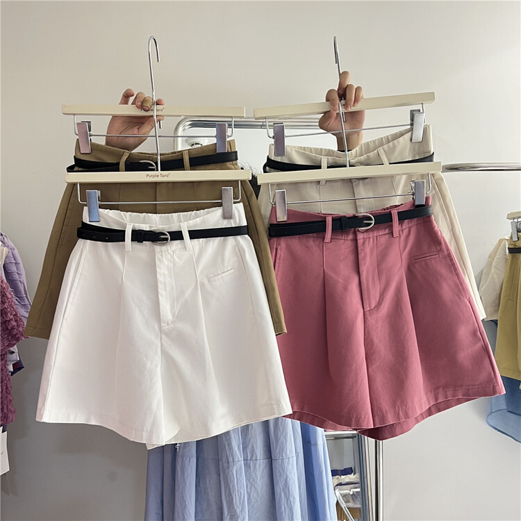 [purple potato home] solid color versatile Korean casual shorts (with belt) 8931\hbx
