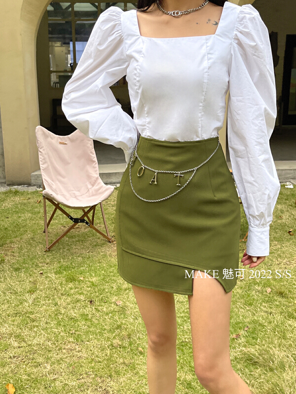 [make Meike] Korean version irregular and versatile skirt (with chain) 8543# XJ