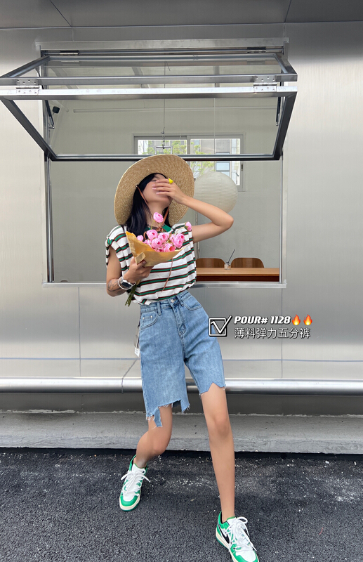 New in early summer! [pour one] Korean fashion versatile denim shorts p1128# L