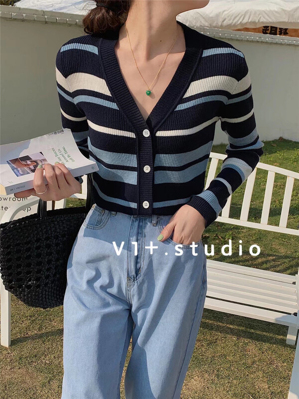 New year in early spring! [VI +] stripe lazy style loose knit cardigan ys1-3118# LSW