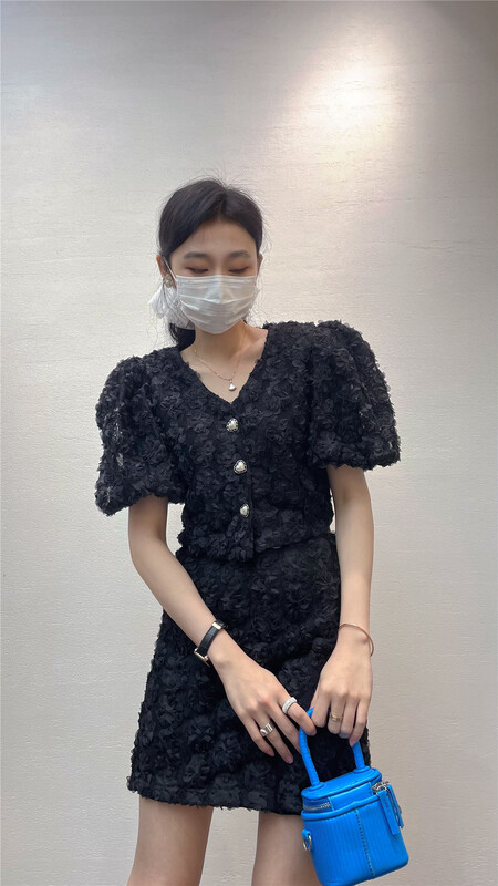 [sk-11] three dimensional flower blouse + temperament slim skirt suit ss565# XYJ