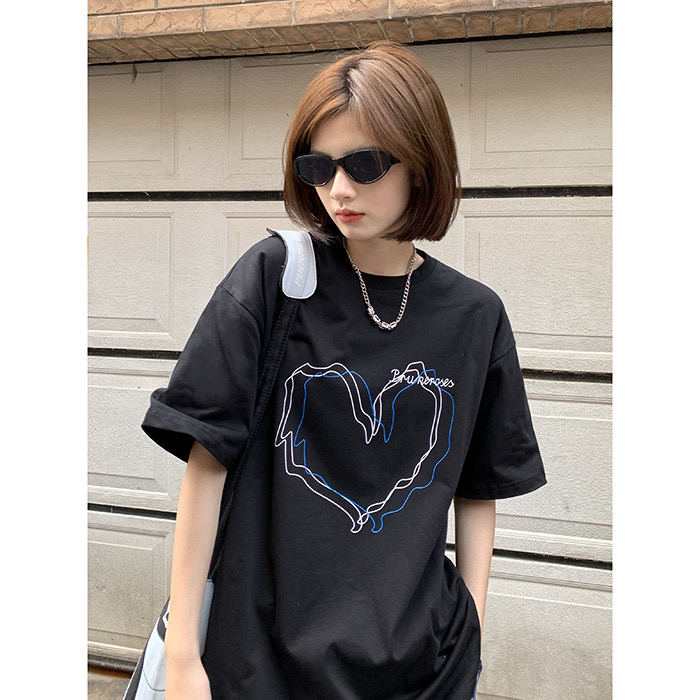 New in early summer! [Dake home] round neck heart print short sleeve T-shirt 5146# L