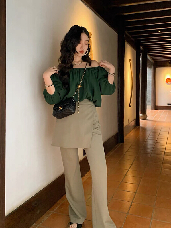 [savage] French Retro High Waist thin fake two piece casual pants e8209# WPL