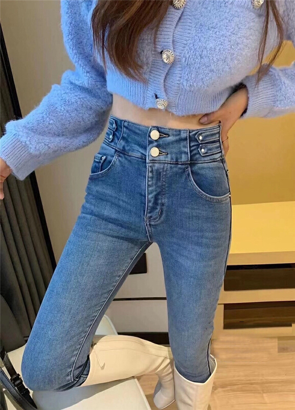New year in early spring! [CHD] elastic and comfortable medium waist with rough edges and small feet jeans 23001# CLS