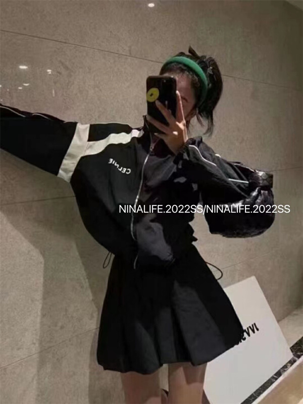 [Nina life] color blocked zipper letter printed sunscreen shirt f019# zxl
