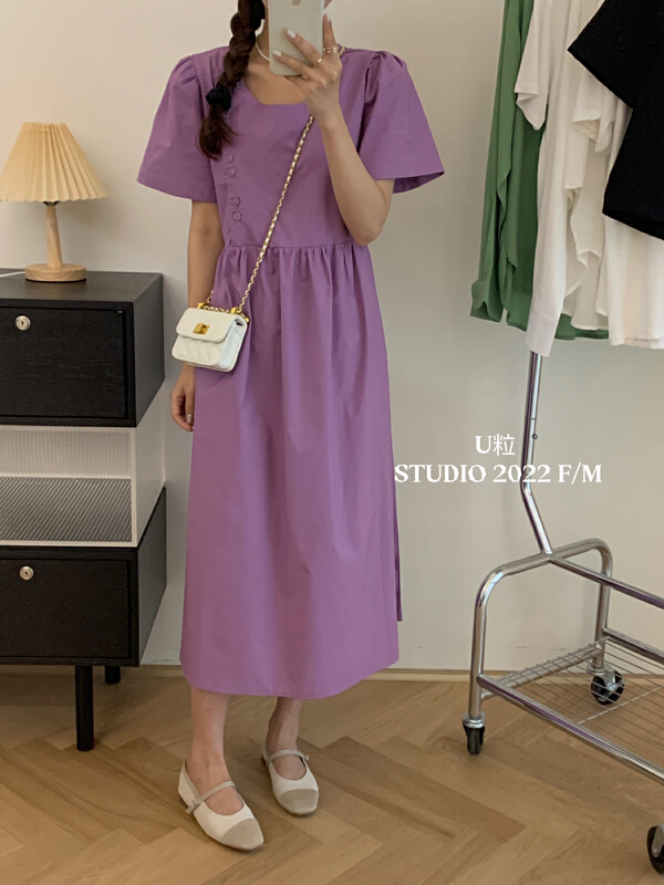 goods in stock! New in early summer! [U grain] side button loose Korean dress 70023# HBx