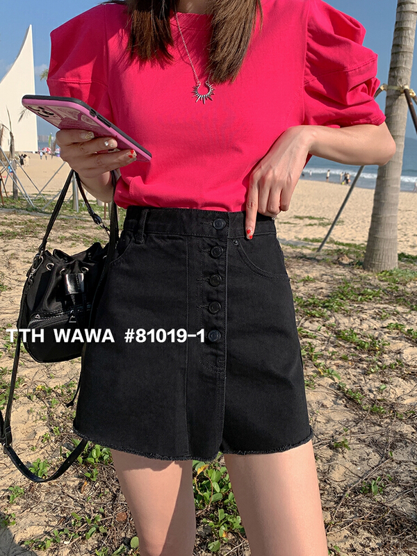 goods in stock! New in early summer! [Wawa] Korean casual and versatile high waist skirt pants 81019-1# ozq