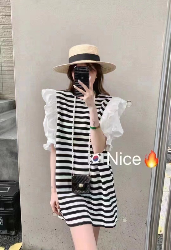 goods in stock! New in early summer! [top] Korean round neck striped dress a506# ZSY
