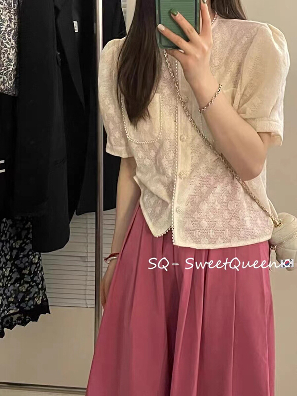 [sq] Korean style round neck bubble sleeve short shirt 3311# zxx