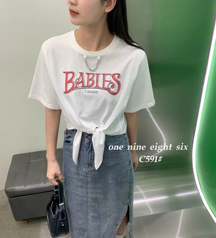 New in early summer! [1986] Korean Short bandage short sleeve T-shirt 591# XYY