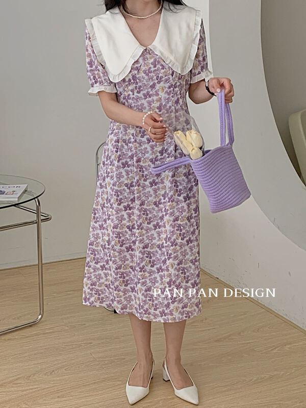 goods in stock! [Panpan] Korean floral doll neck dress 8293# cqw