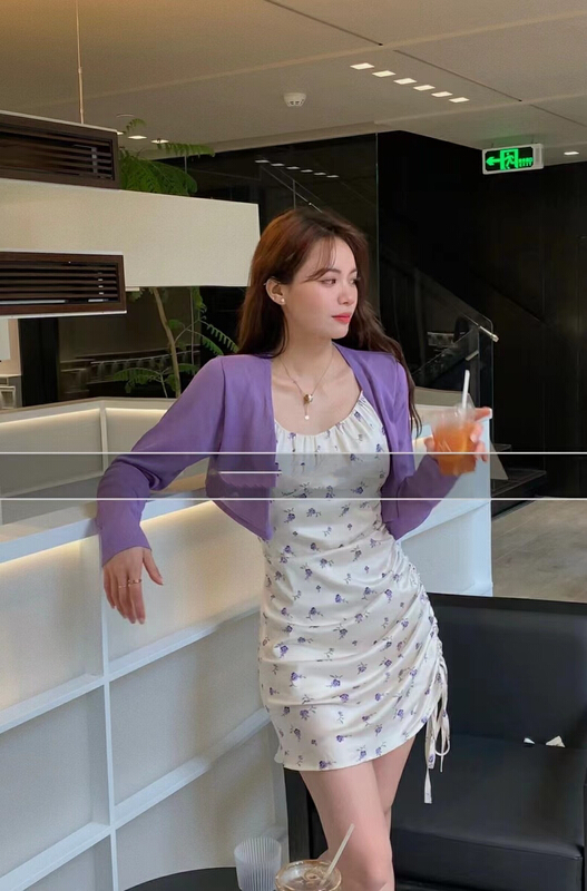 [M2 +] SATIN FLORAL suspender skirt + ice silk sunscreen cardigan suit 8112# WTT