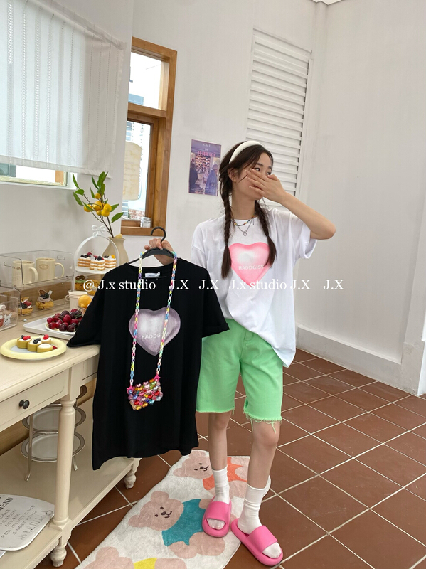 "JX" Love Printed Loose Short Sleeve T-Shirt 1077# WTT