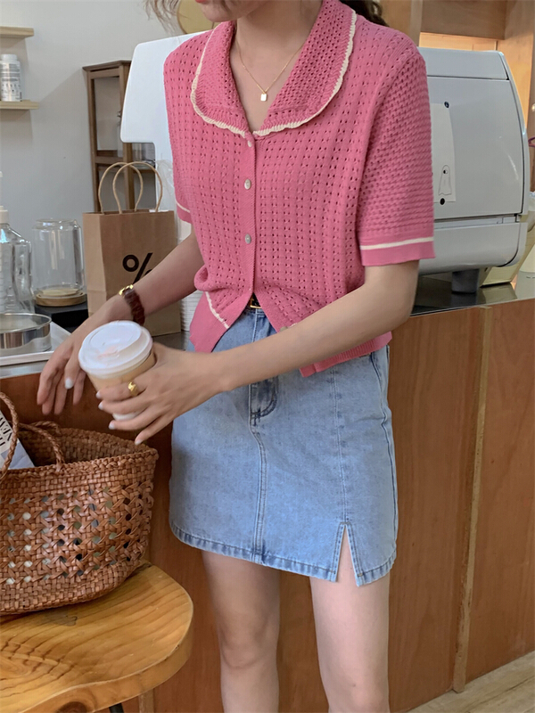 New in early summer! [about me] Vintage color contrast knit cardigan 219016# cqw