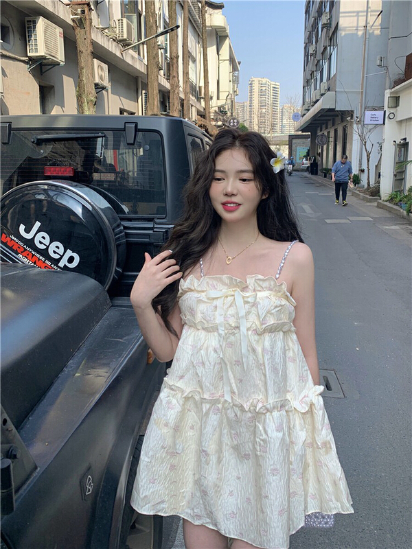 New in early summer! [dolly] Ruffle pleated sweet suspender dress (dress only) 2017# LSW