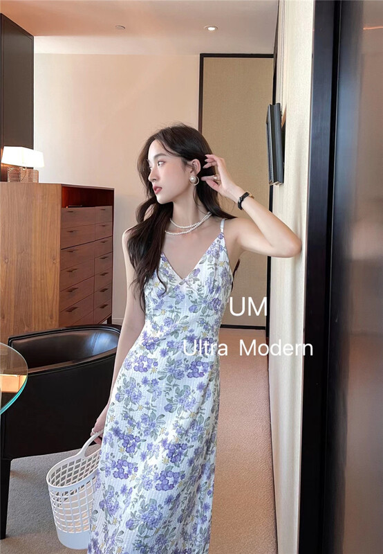 New in early summer! [um micron] elegant French holiday Style Floral suspender dress 66269# hjy