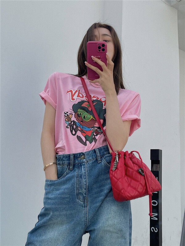 New year in early spring! [wut / N Cola] graphic print aging short sleeve T-shirt 8909# LSL