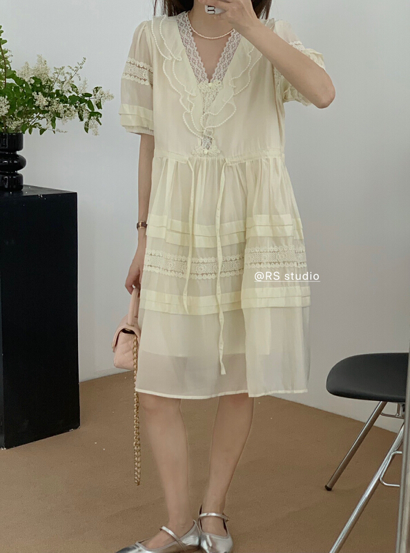 [RS] V-neck lace temperament dress rs1880# XYY
