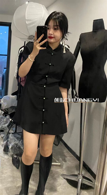 New in early summer! 【 Chuangyi 】 temperament stand collar solid dress 5705# WTT