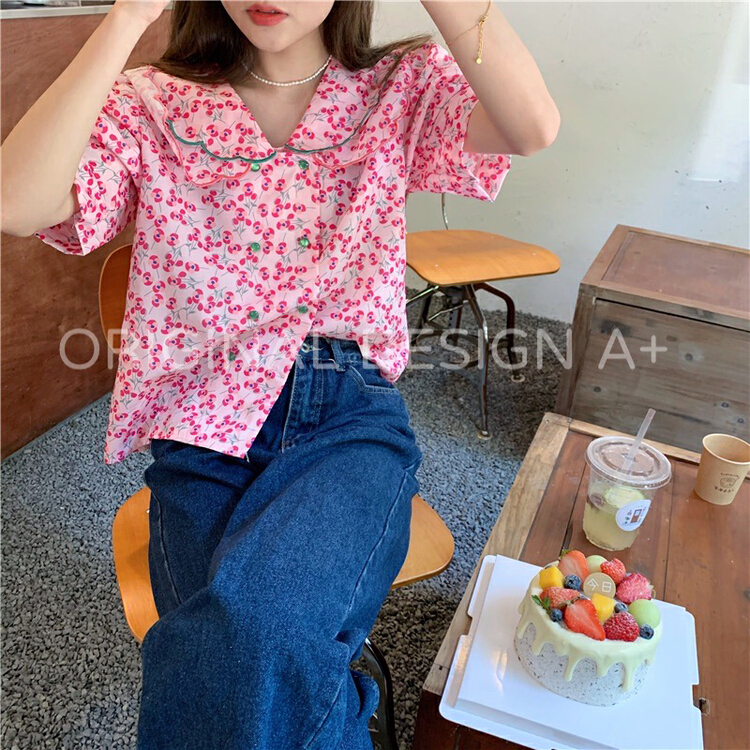 New in early summer! [a +] Vintage doll neck age reducing shirt 7025# WPL