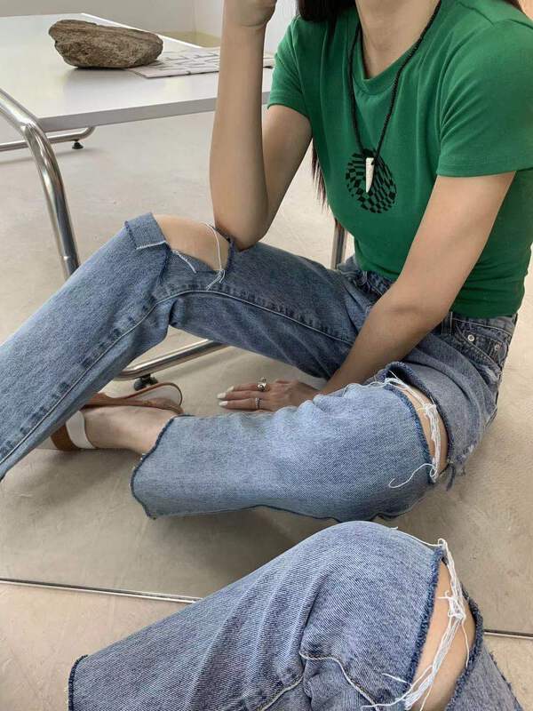 [9hour] pierced fashion personalized jeans 30149# zxl