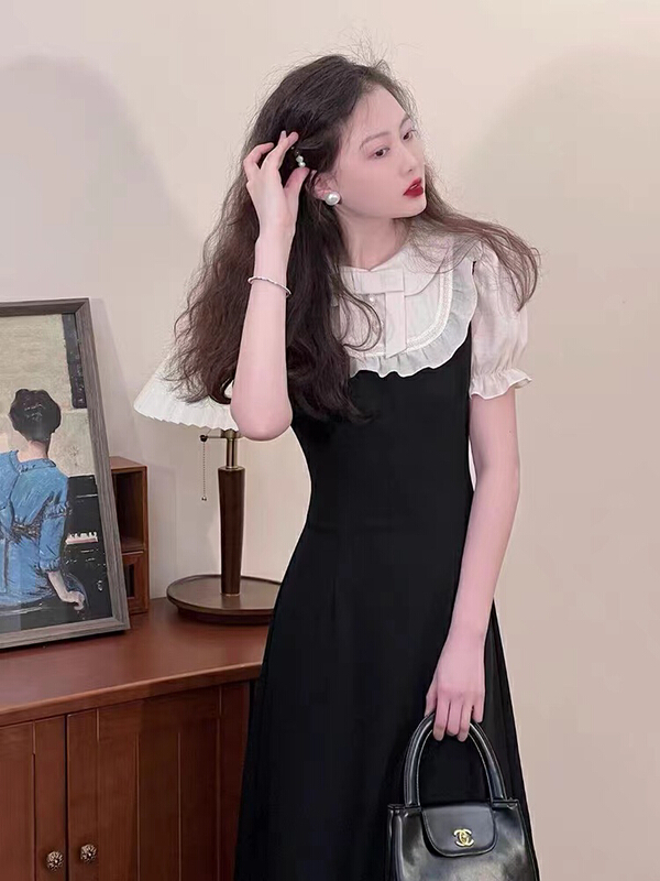 [are studio] French doll collar fake two piece color matching dress 9789# WPL
