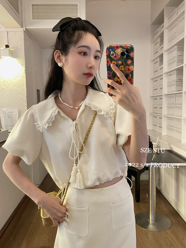 [Sze] Korean sweet bubble sleeve short shirt 90550# zxx