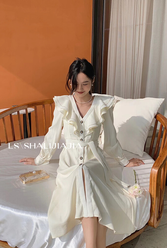 goods in stock! New year in early spring! [LS] Korean style slim dress (without belt) ys1-8316# WPL