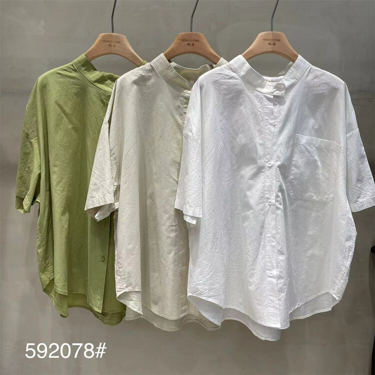 [fabric] Korean simple loose solid color shirt 592078# L