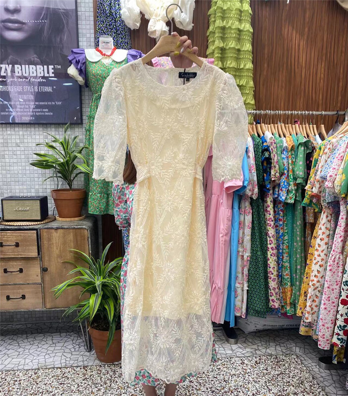 [N21] lady sweet bubble sleeve lace stitching dress 910# WPL