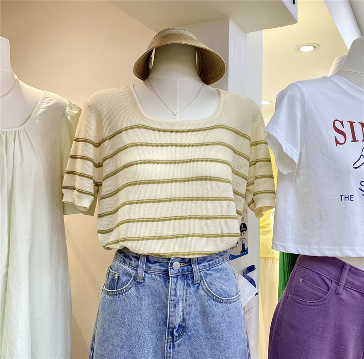New in early summer! [cepar] Korean casual stripe square neck blouse 9013# LSW