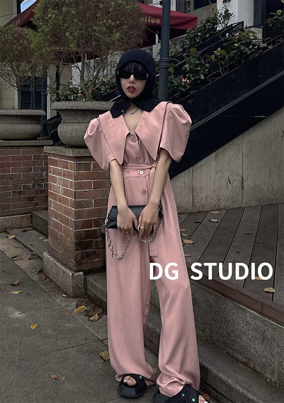 【 DG 】 modern high-grade bubble sleeve one-piece pants (with belt) 8102# XJ