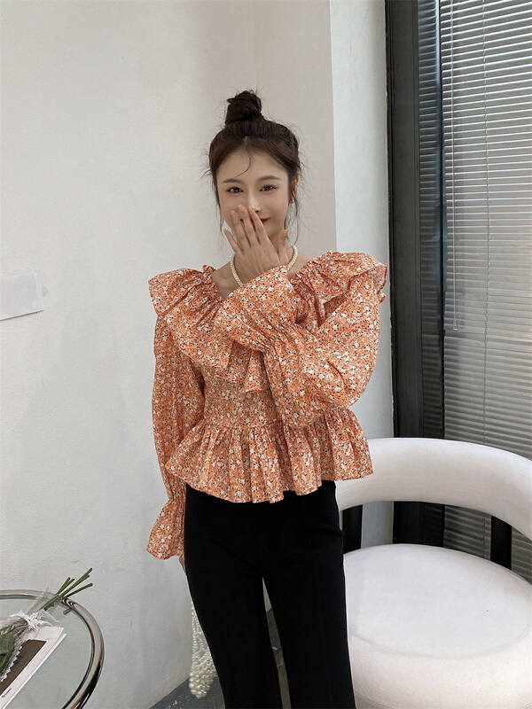 goods in stock! New year in early spring! [modern 197] simple and versatile floral blouse 1583# zyh