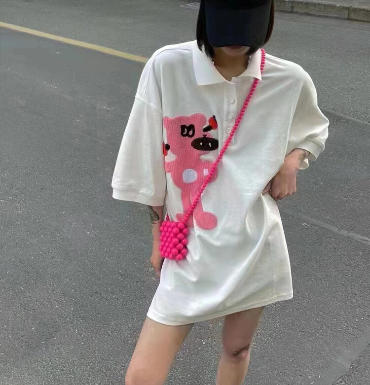 [Hello cherry chelizi] minority design cartoon age reducing loose and thin polo dress 5556# WTT