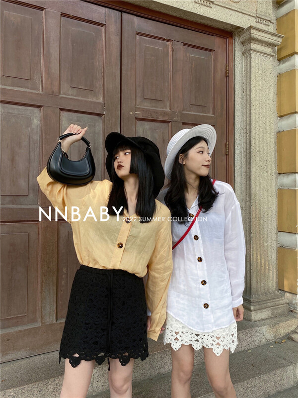 [nnbaby] Korean versatile breasted cotton linen shirt sy619# CLS
