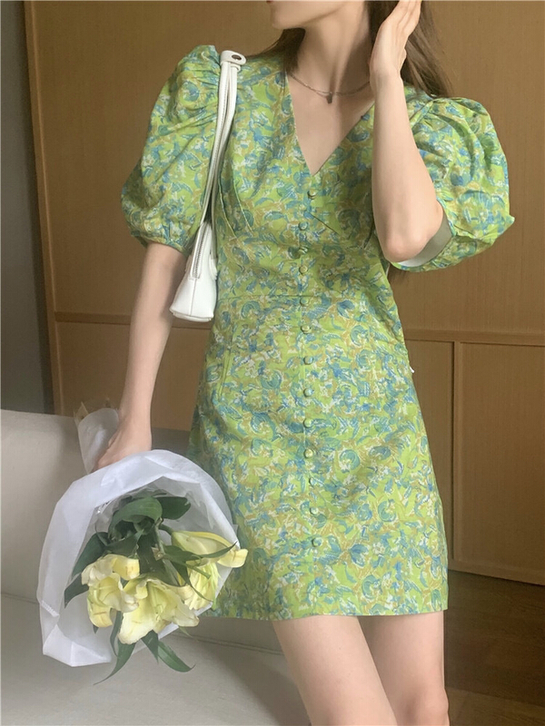 現貨!初夏上新!【及時雨】韓風ins甜美氣質復古連衣裙  45212#  WPL