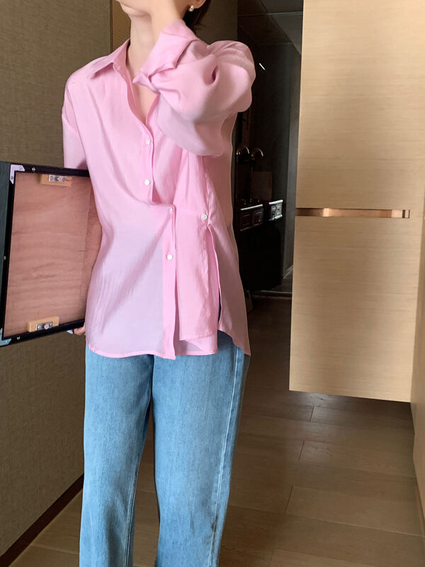 [feeding] Korean solid color textured shirt ys1-8869-j7# cqw