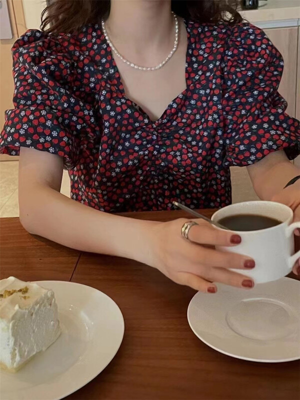 [thanku] Korean Vintage color contrast floral shirt 186# zjy