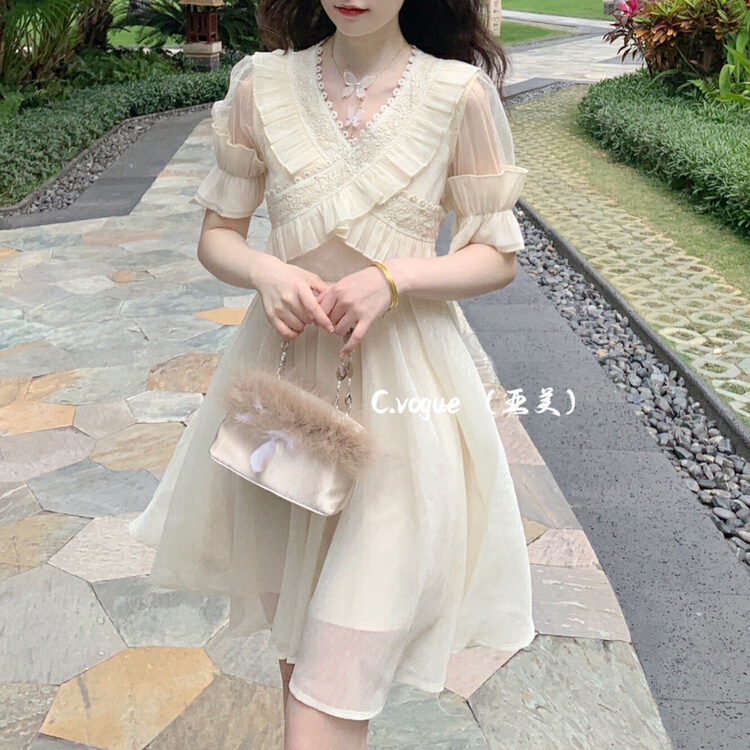初夏上新!【C.VOGUE】V領交叉雪紡連衣裙  29820#  PCZ