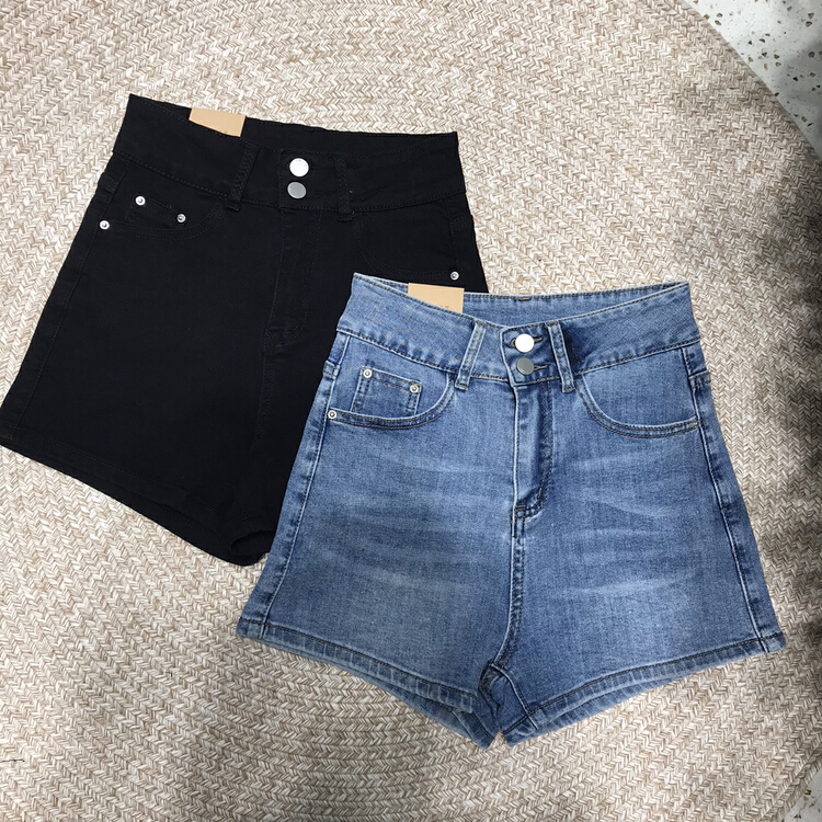 [Mina] high waist elastic skinny denim shorts 80067# LSW