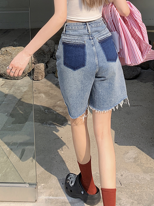 New in early summer! [thousand degree] pocket contrast loose jeans 60216# LSW