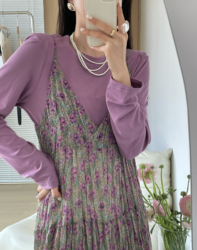 New year in early spring! [sunshine] crew neck shoulder pad versatile solid color blouse 9362# cqw
