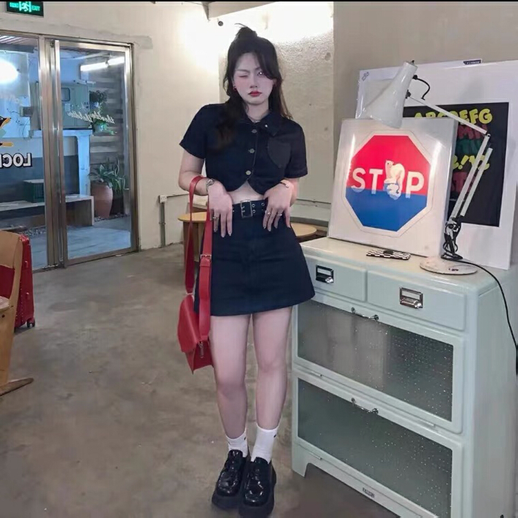 [Kiki studio] Korean cowboy jacket + fashionable and versatile skirt set 5928# hjy